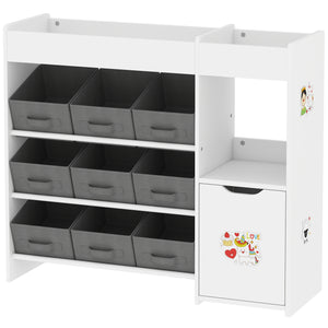 Toy Storage with 9 Non-Woven Fabric Boxes, Cabinet and Shelves, for Kids Bedroom, Playroom, White