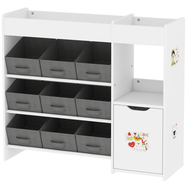 Toy Storage with 9 Non-Woven Fabric Boxes, Cabinet and Shelves, for Kids Bedroom, Playroom, White