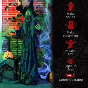 5.9ft Life-Size Old Witch Decoration, Sound &amp; Motion Activated with Light-Up Eyes