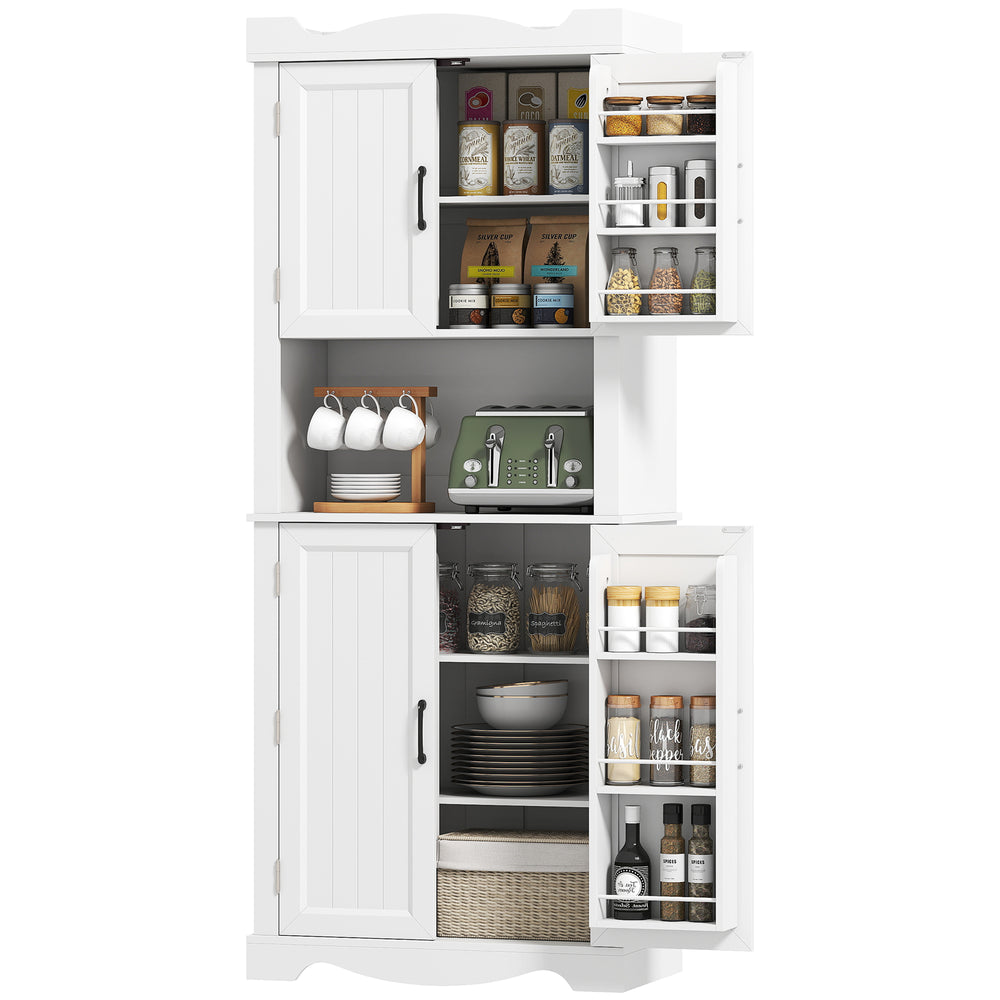 Storage unit with 12 door shelves and microwave stand, white