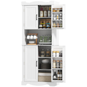 Storage unit with 12 door shelves and microwave stand, white