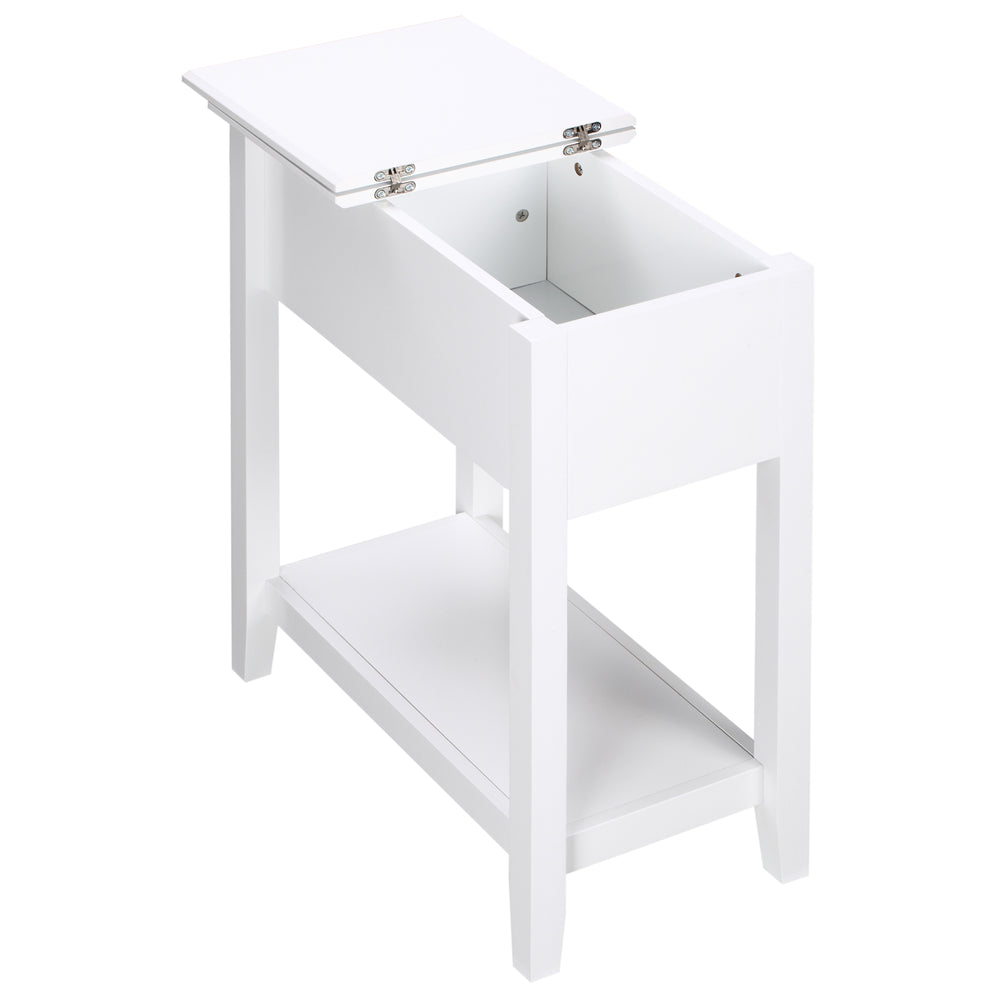 Folding side table with storage shelf and cable management, white