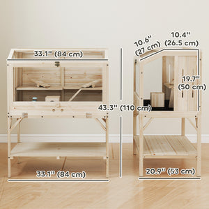 2-tier wooden hamster cage with storage and accessories