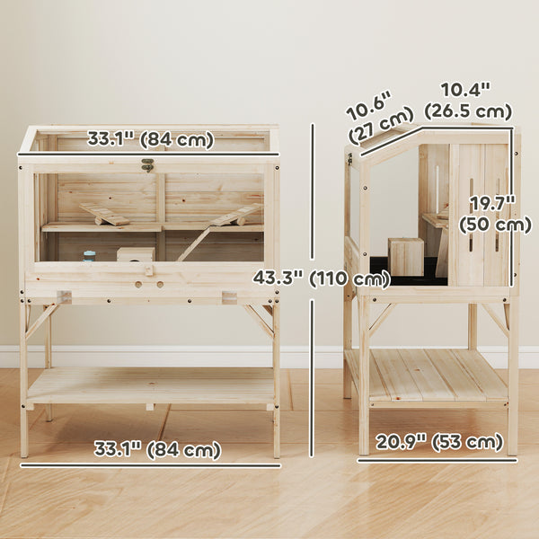 2-tier wooden hamster cage with storage and accessories