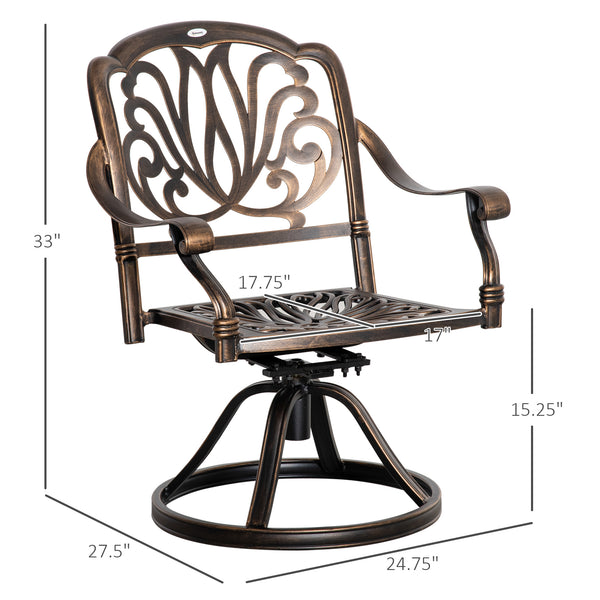 Set of 2 swivel chairs with cushions, aluminium frame, bronze colour.