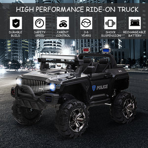 12V 2-seater police truck with parental remote control, black
