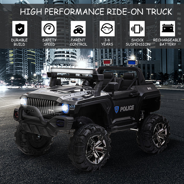 12V 2-seater police truck with parental remote control, black