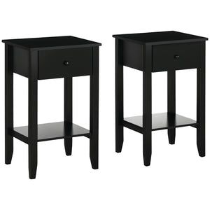 Set of 2 side tables with drawer and lower shelf, black
