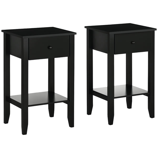 Set of 2 side tables with drawer and lower shelf, black