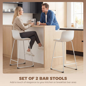 Set of 2 modern faux leather bar stools, counter height, white.