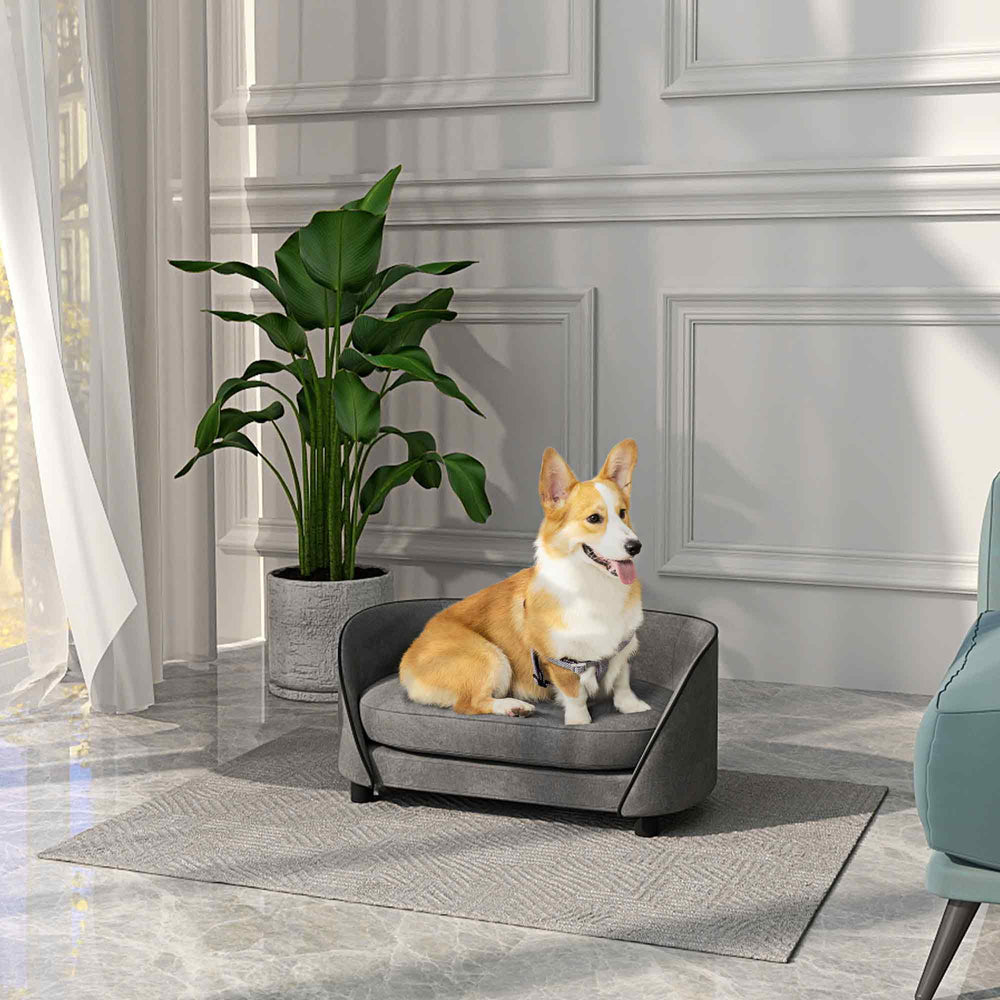 Dog sofa with soft cushion, removable and washable cover, grey