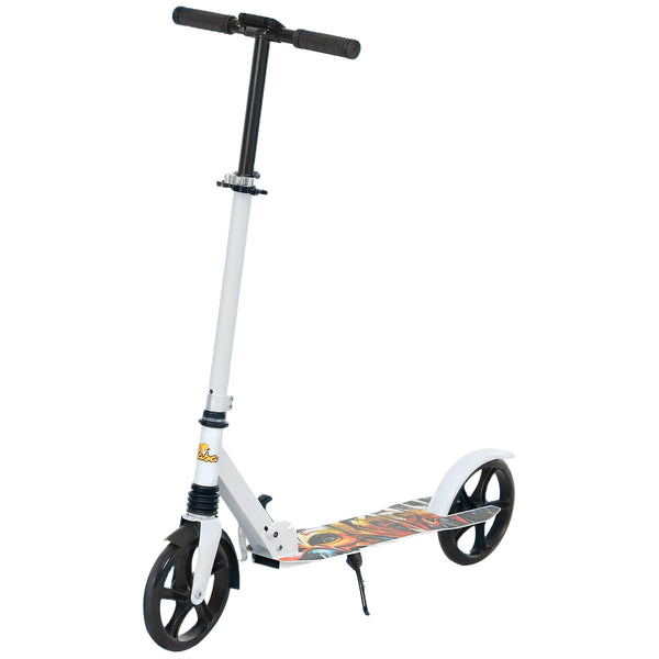 Scooter with adjustable height, rear brake, large 20 cm wheel, foldable, white