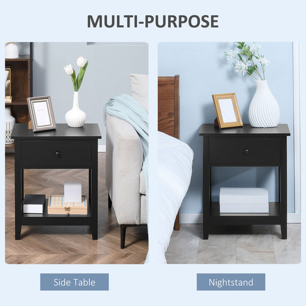 Small side table with drawer and storage shelf, black