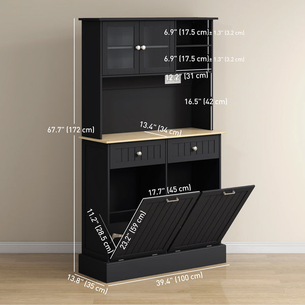 Kitchen cabinet with charging station and 2 tilting cupboards, black