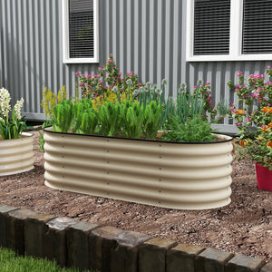 Raised galvanized steel planter with safety rim, cream white