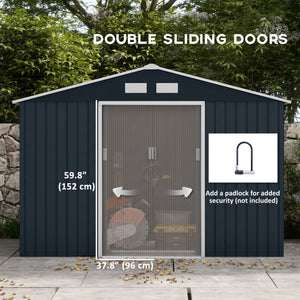 Garden shed with foundation kit and double door, dark grey