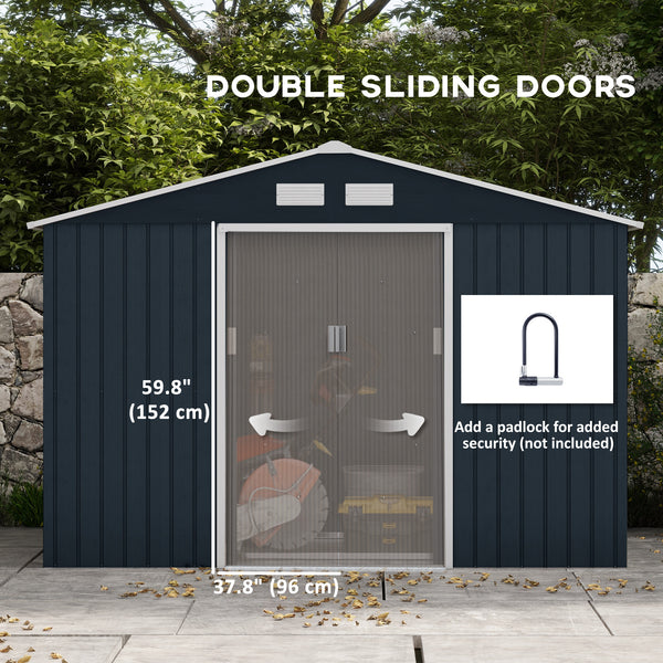 Garden shed with foundation kit and double door, dark grey