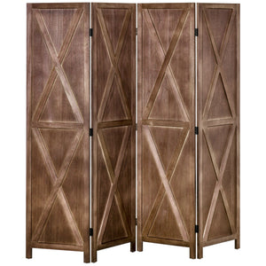 4-panel country style room divider with folding wooden frame, walnut