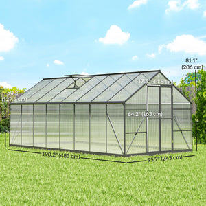 Ground-floor greenhouse with two skylights, gutter and hinged door, dark grey