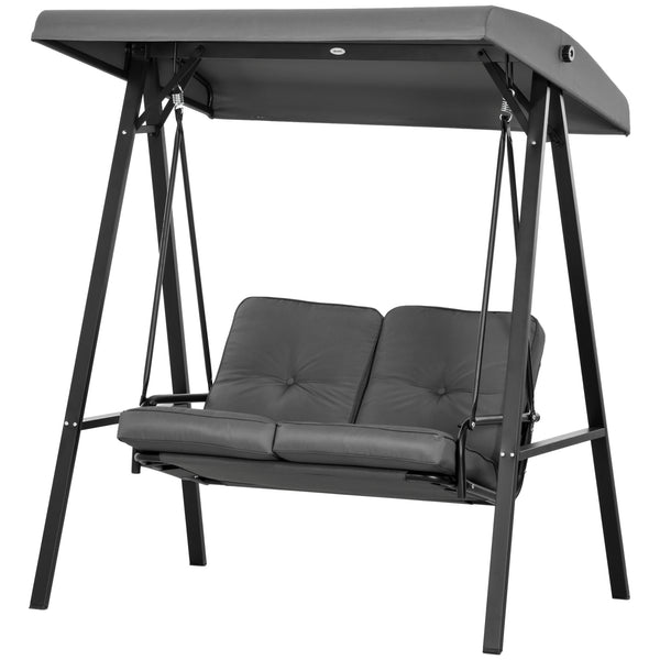 2-Seater Outdoor Porch Swing with Adjustable Canopy, Patio Swing Chair for Garden, Poolside, Backyard, Dark Grey