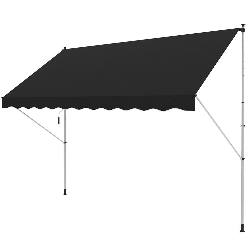 10x5ft Patio Sun Shade Canopy, Manual Retractable Awning with 5.6-9.2ft Support Pole for Window, Door, Porch, Black