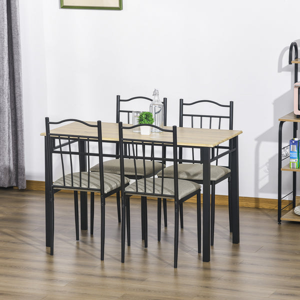 5 Piece Dining Set, Wooden Top, Metal Frame, Upholstered Seat, Kitchen and Dining Room Furniture, Black