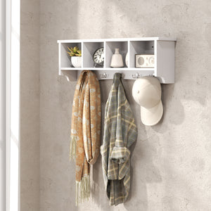 Wall-mounted coat rack with shelf, white