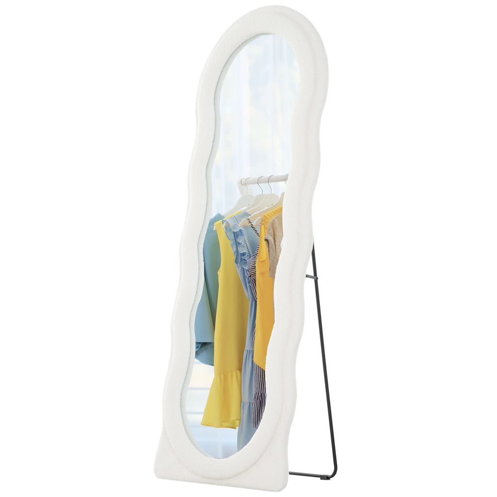 Full length standing mirror with frame and arched top, white