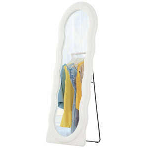 Full length standing mirror with frame and arched top, white