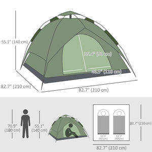 3-person family tent, 1000mm waterproof, with integrated groundsheet and carry bag, dark green
