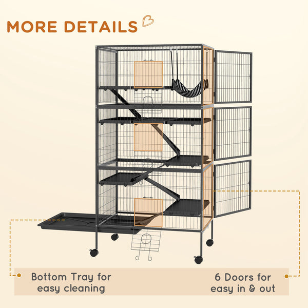 6 Tier Rabbit Cage with Locking Casters for Rabbits, Chinchillas and Ferrets, Black