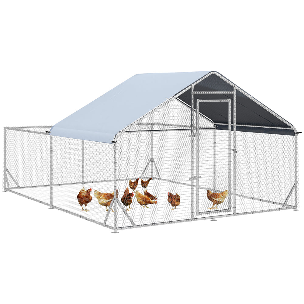 Large metal chicken coop with UV-resistant cover