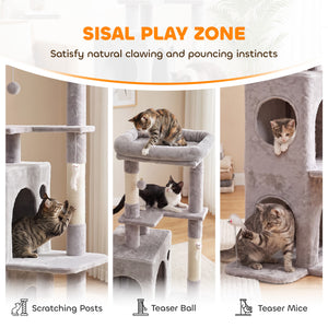 52-inch Cat Tree with Two-Tier Cat Condo, Light Gray