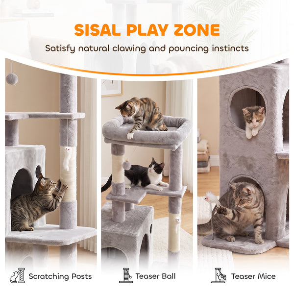 52-inch Cat Tree with Two-Tier Cat Condo, Light Gray