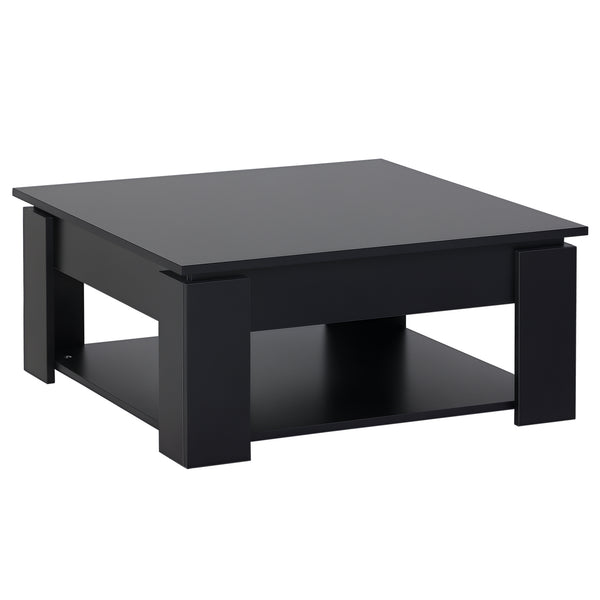 Simple and modern 2-tier coffee table with lower shelf, black