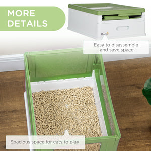 Enclosed litter box with scoop and tray, green