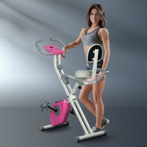 Folding Exercise Bike with 8-Level Silent Magnetic Resistance, Pink