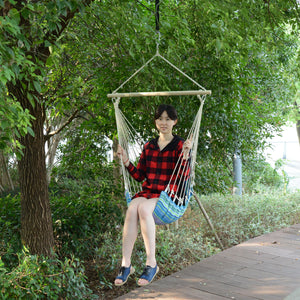 Hanging hammock made of woven rope, blue