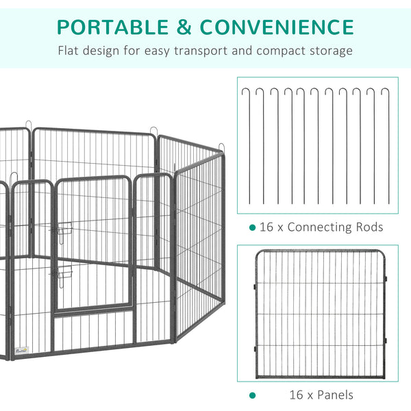 16-Panel Heavy-Duty Steel Dog Playpen with 2 Locking Doors