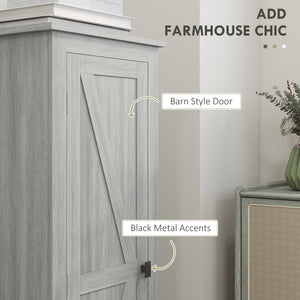 Storage cabinet with barn door and adjustable shelves, gray wood grain