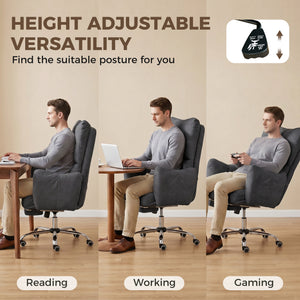 155° Reclining ergonomic office chair with footrest and padded seat, gray