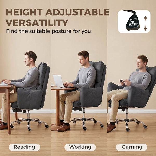 155° Reclining ergonomic office chair with footrest and padded seat, gray