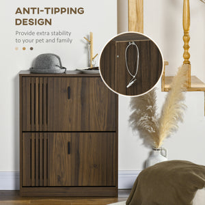 Shoe cabinet for 12 pairs, with 2 hinged drawers and adjustable shelves, walnut color