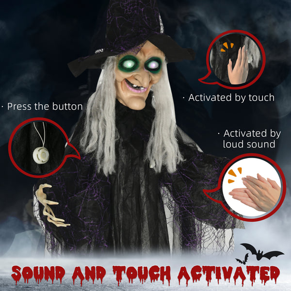 6ft Outdoor Halloween Decoration, Life Size Black Witch, Halloween Prop with Light Up Eyes