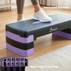 Adjustable Height Aerobic Step Platform (4", 6"/8"), with Risers, Purple