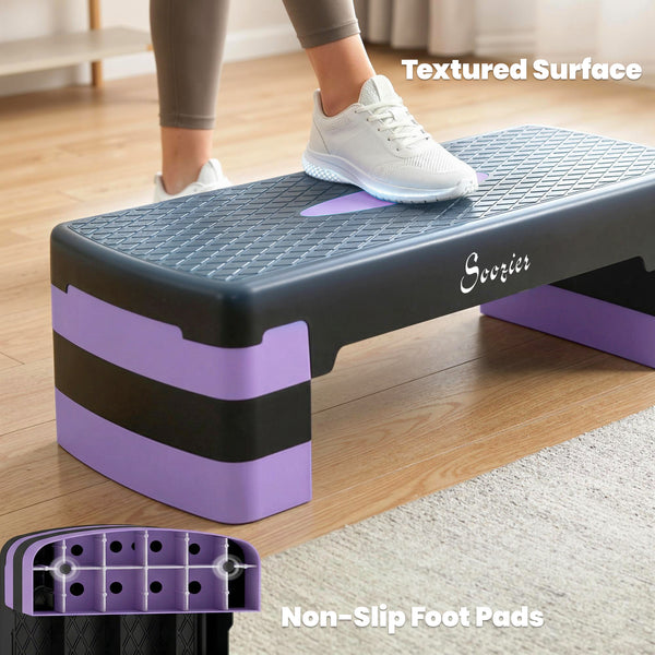 Adjustable Height Aerobic Step Platform (4", 6"/8"), with Risers, Purple
