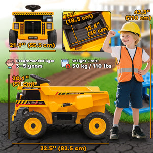12V Dump Truck with Electric Tipper and Remote Control, Yellow