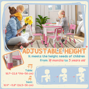 5-Piece Height Adjustable Toddler Table and Chair Set, Pink