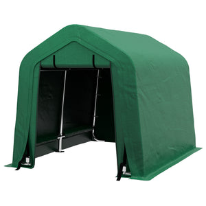 6 x 8 motorcycle shelter with side walls and roll-up door, green