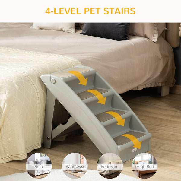 Portable stairs for dogs and cats, foldable and lightweight, grey.
